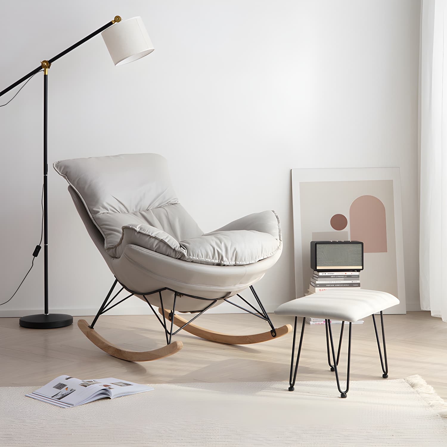 Solid Wood Rocking Chair Modern Rocker Chair with Removable Cushions - image 4
