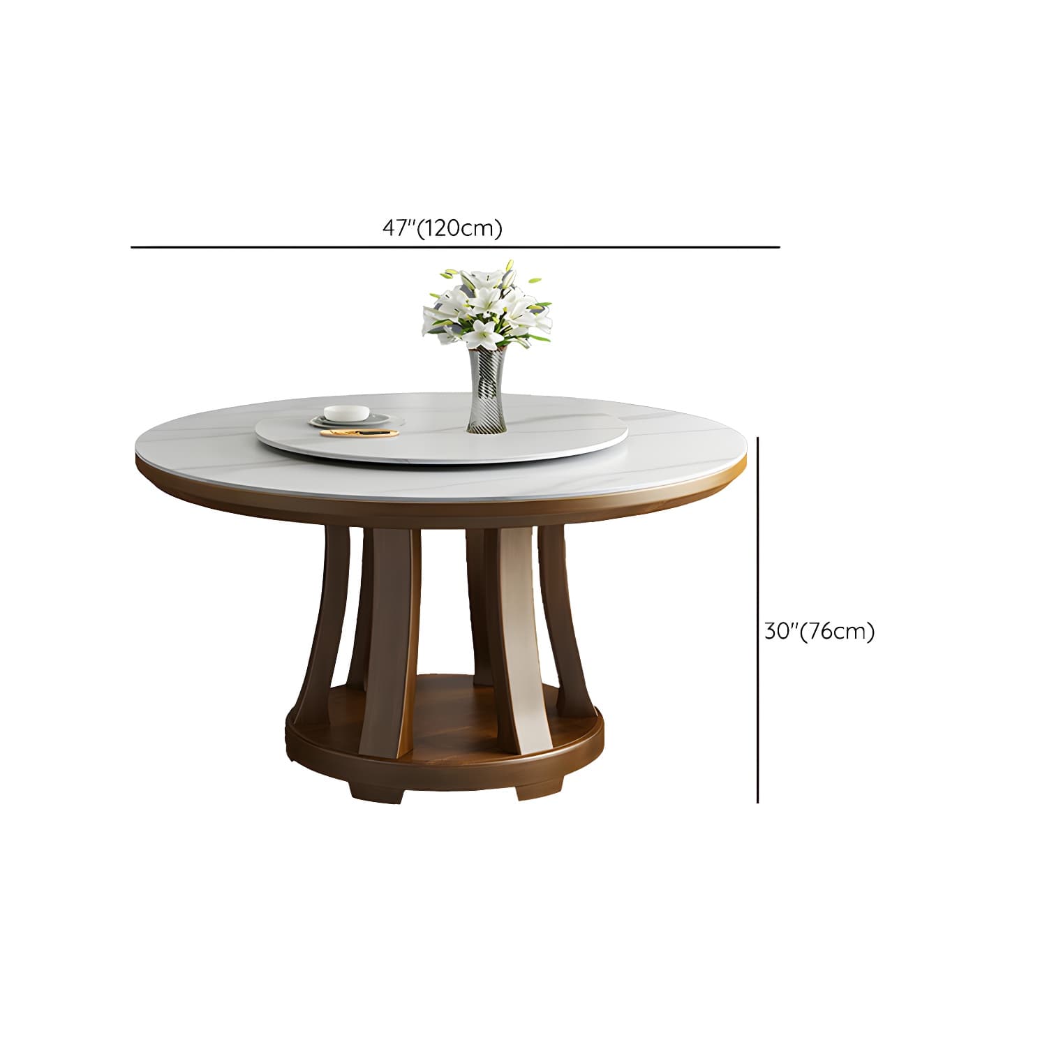 Modern Wood Dining Table Set with White Table top and Solid Wood Brown Base - image 9