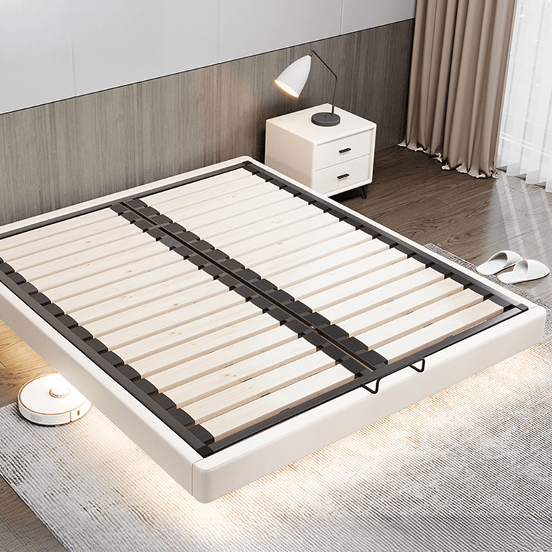 White Contemporary Solid Color Floating Bed with Lighted Headboard - image 4