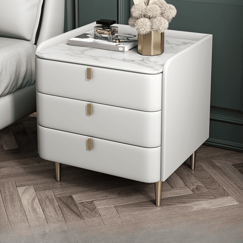 Art Deco 3 Tiers Drawer Storage Bedside Table with Stone Countertop - image 17