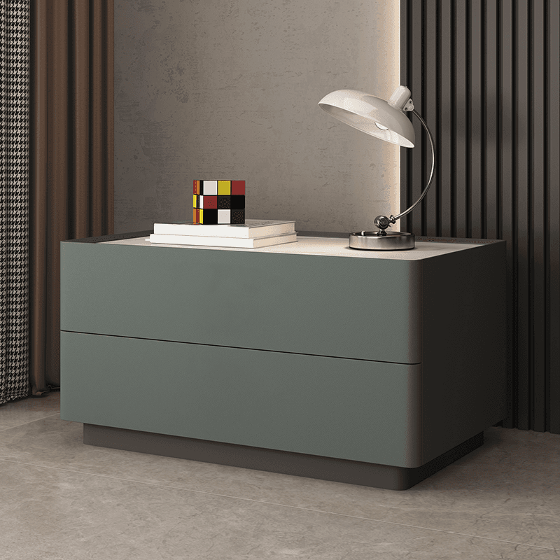 Casual Sintered Stone Countertop Drawer Storage Nightstand with 2 Drawers