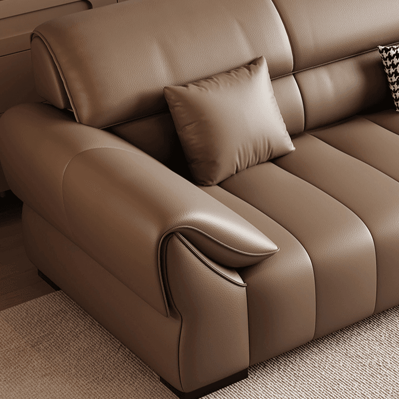 Elegant Light Brown Leather Standard Sofa/Single Sofa/Loveseat with Armrest and 3 Pillows - image 8