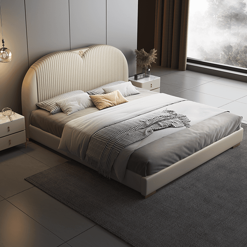 Beige Solid Color Storage Bed/Platform Bed with Pine Wood Frame for Living Room