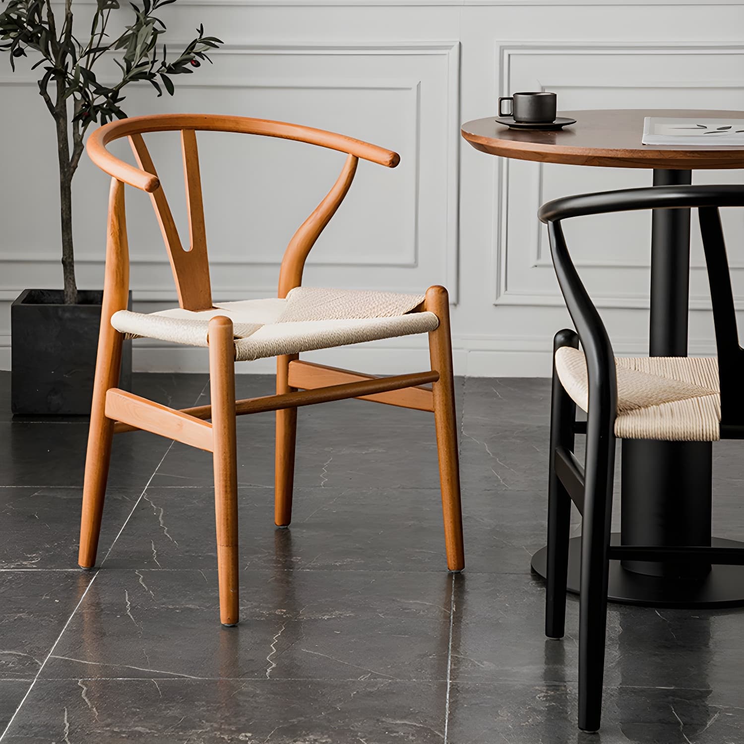Scandinavian Wood Side Chair with Wishbone Back and Upholstered Seat for Kitchen & Dining - image 15