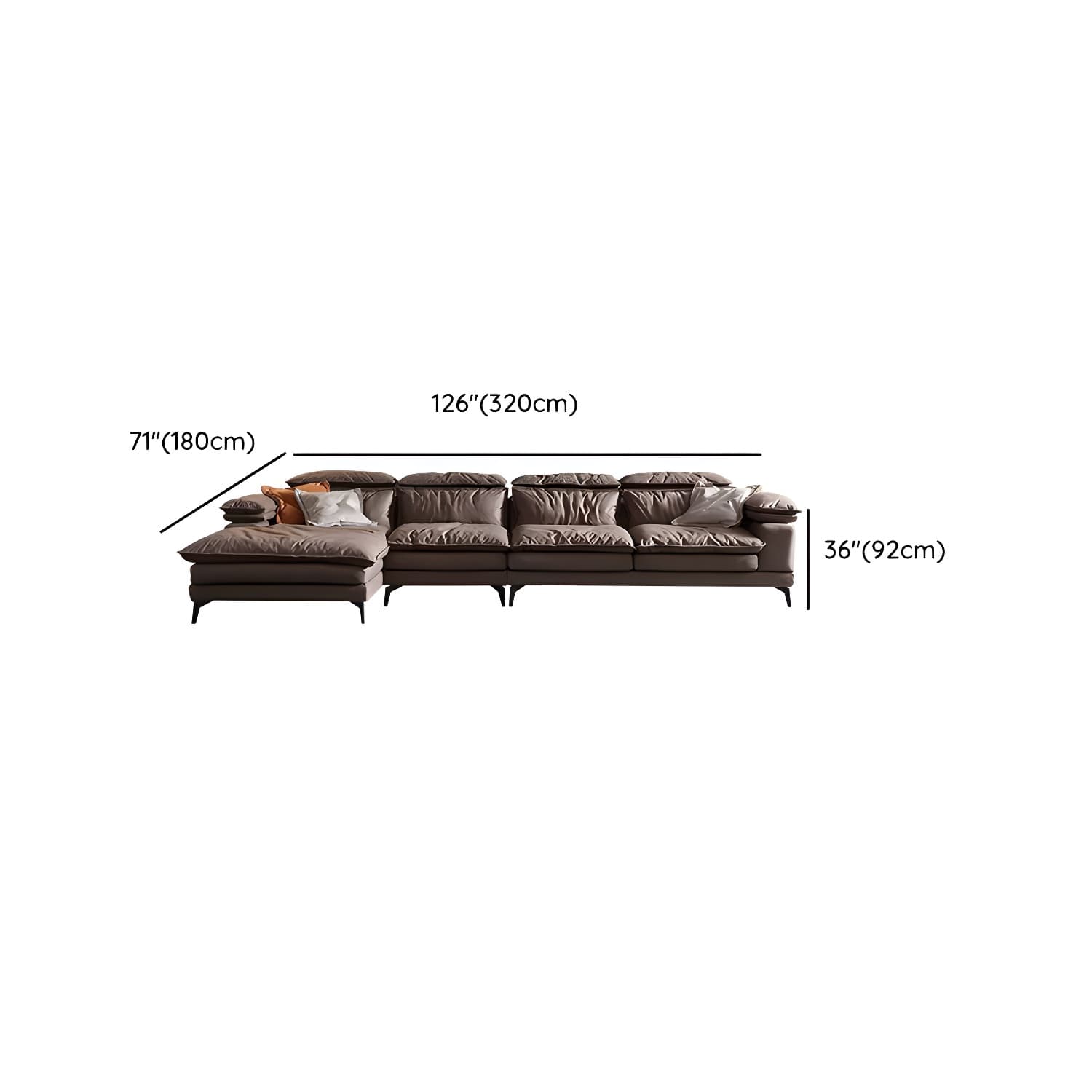 Mid-Century Modern Brown Tech Cloth Sectional Sofa with Wood Frame and Pillow Top Arms - image 22