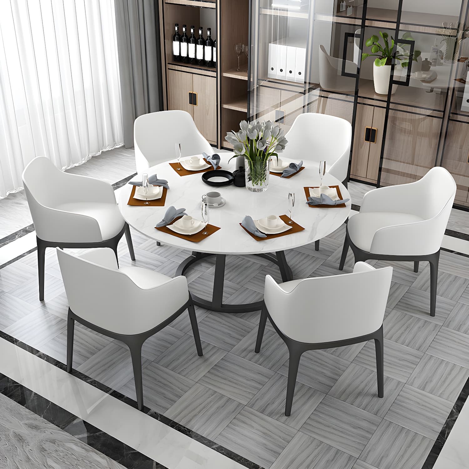 Contemporary Round Table Set 1/2/5/7 Pieces Dining Set for Kitchen - image 3