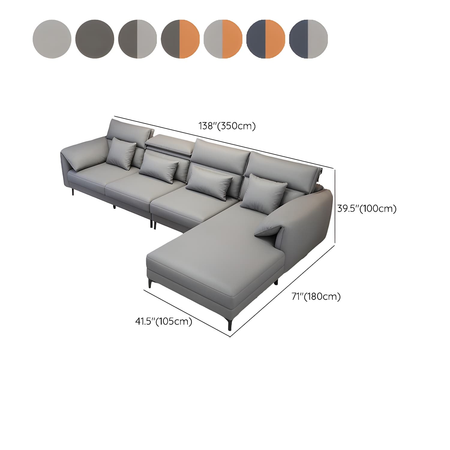 Modern L-Shape Tech Cloth Sofa Chaise with Adjustable Headrests and Storage in 3 Piece Set - image 17