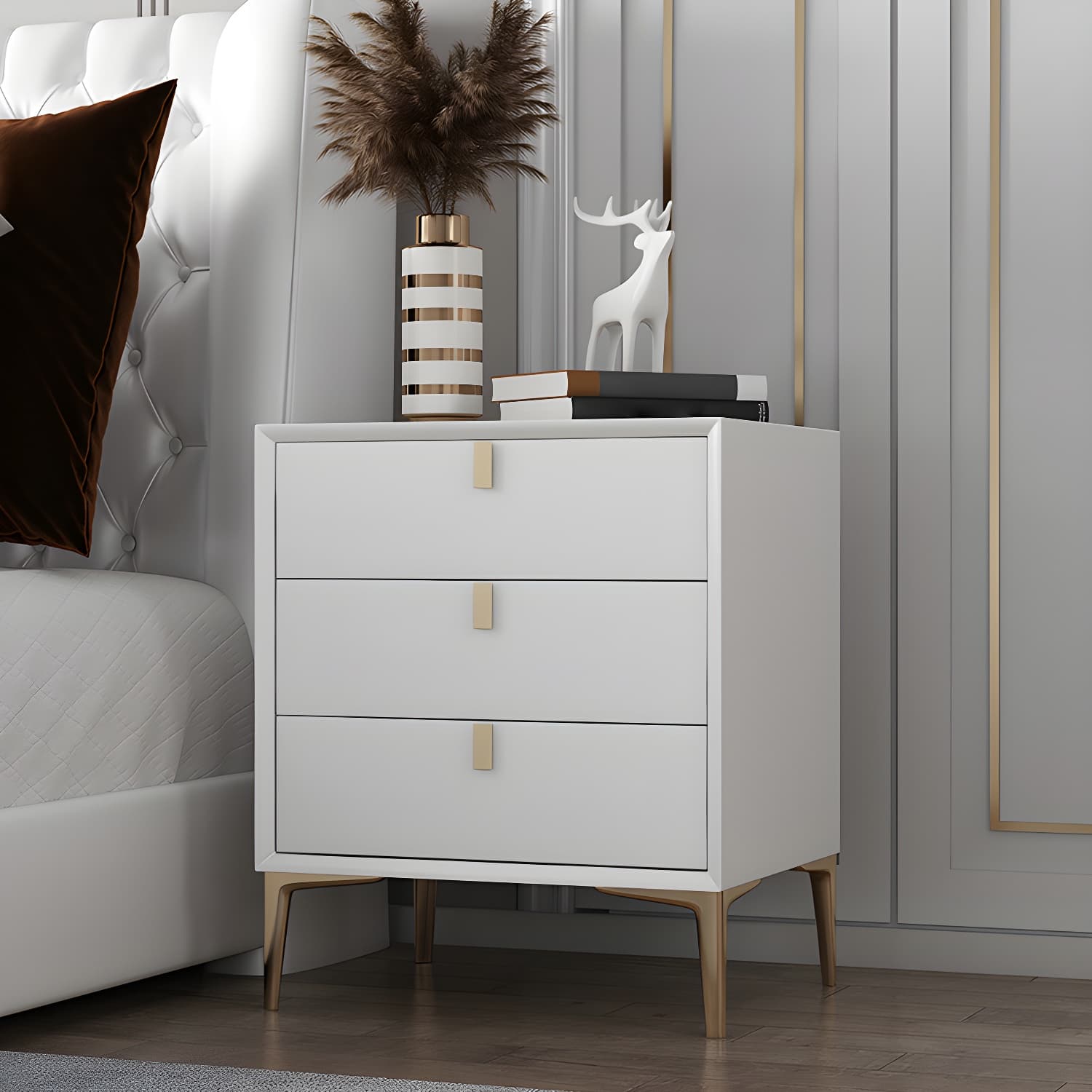 Modern Wood Bachelor's Chest with 3 Drawers and Faux Leather Countertop