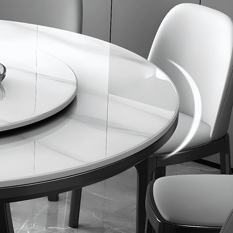 Minimalist Rounded Dining Table Set with Stump Base and Fixed Table, White Finish - image 6