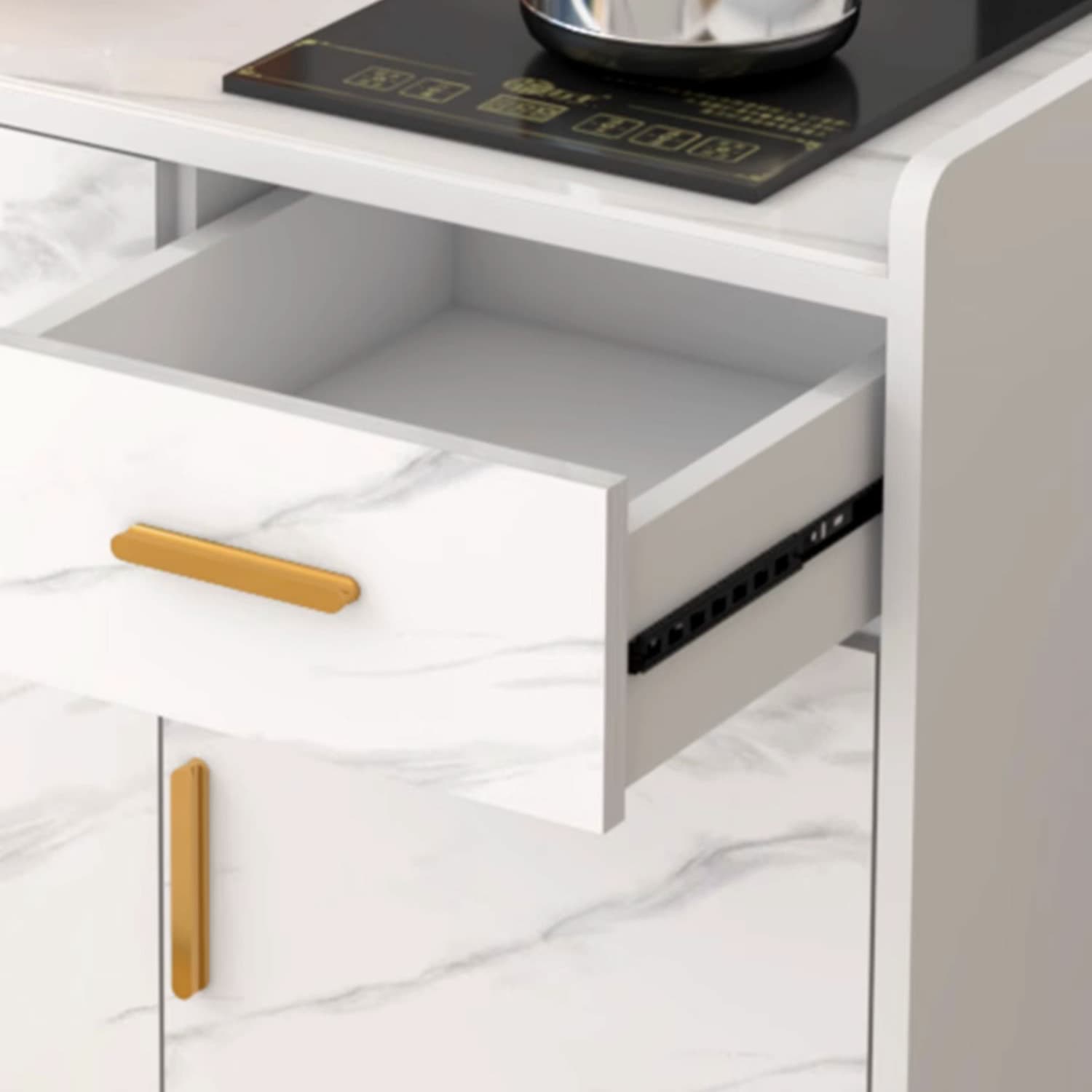 Contemporary Wood Sideboard Credenza with Stone Countertop and Drawers Included - image 12