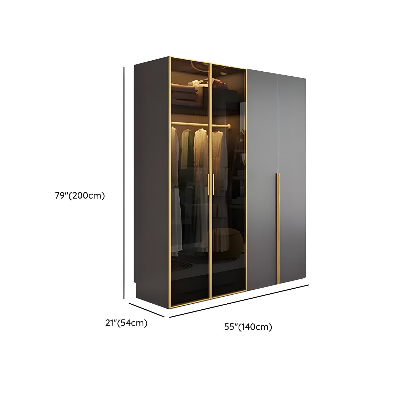 Modern Grey Wood Wardrobe Armoire with Drawers & Adjustable Shelves - image 12