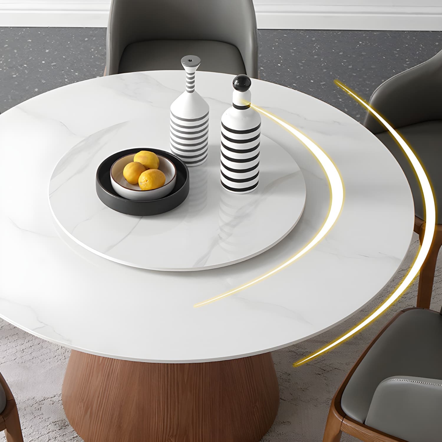 Round Sintered Stone Dining Table Stone Table in White with Pedestal - image 11