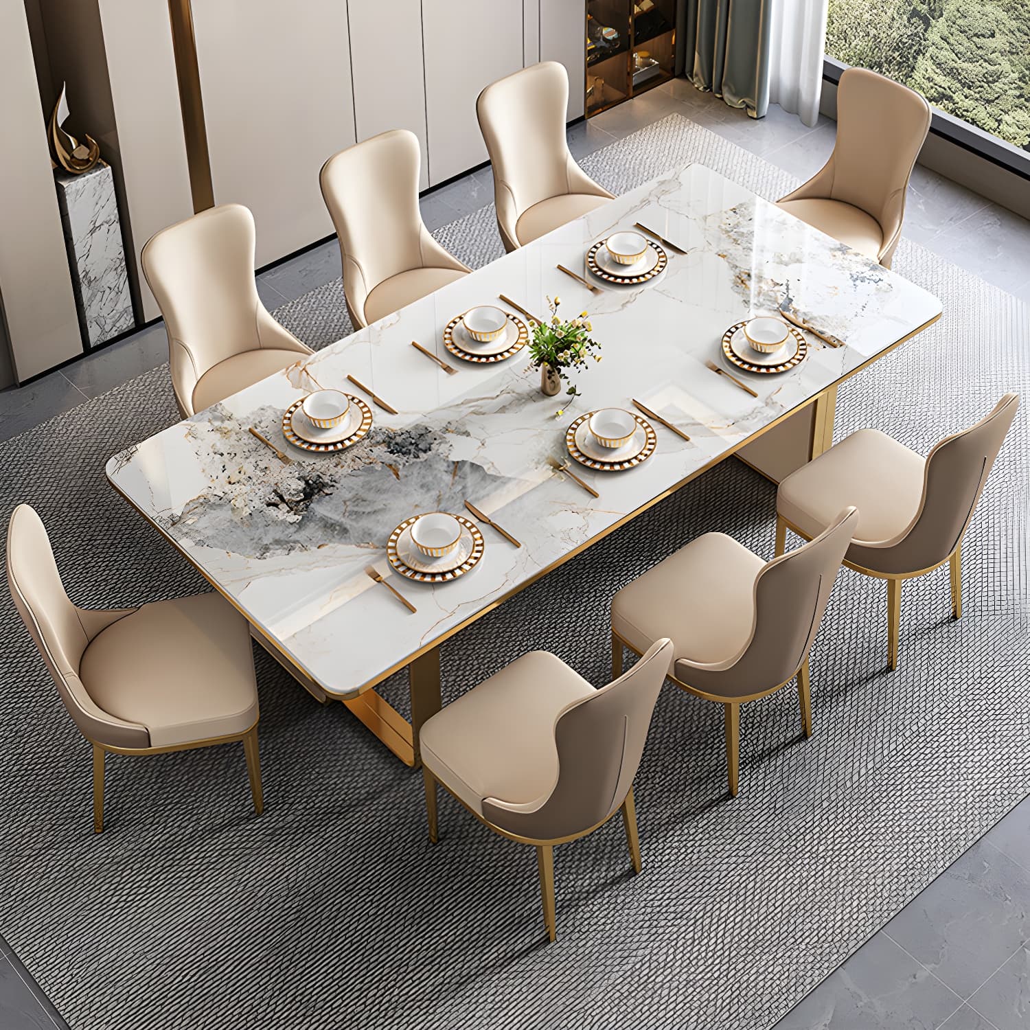 1/5/7/9 Piece Rectangle Stone Top Glam Dining Room Chair Set - image 4