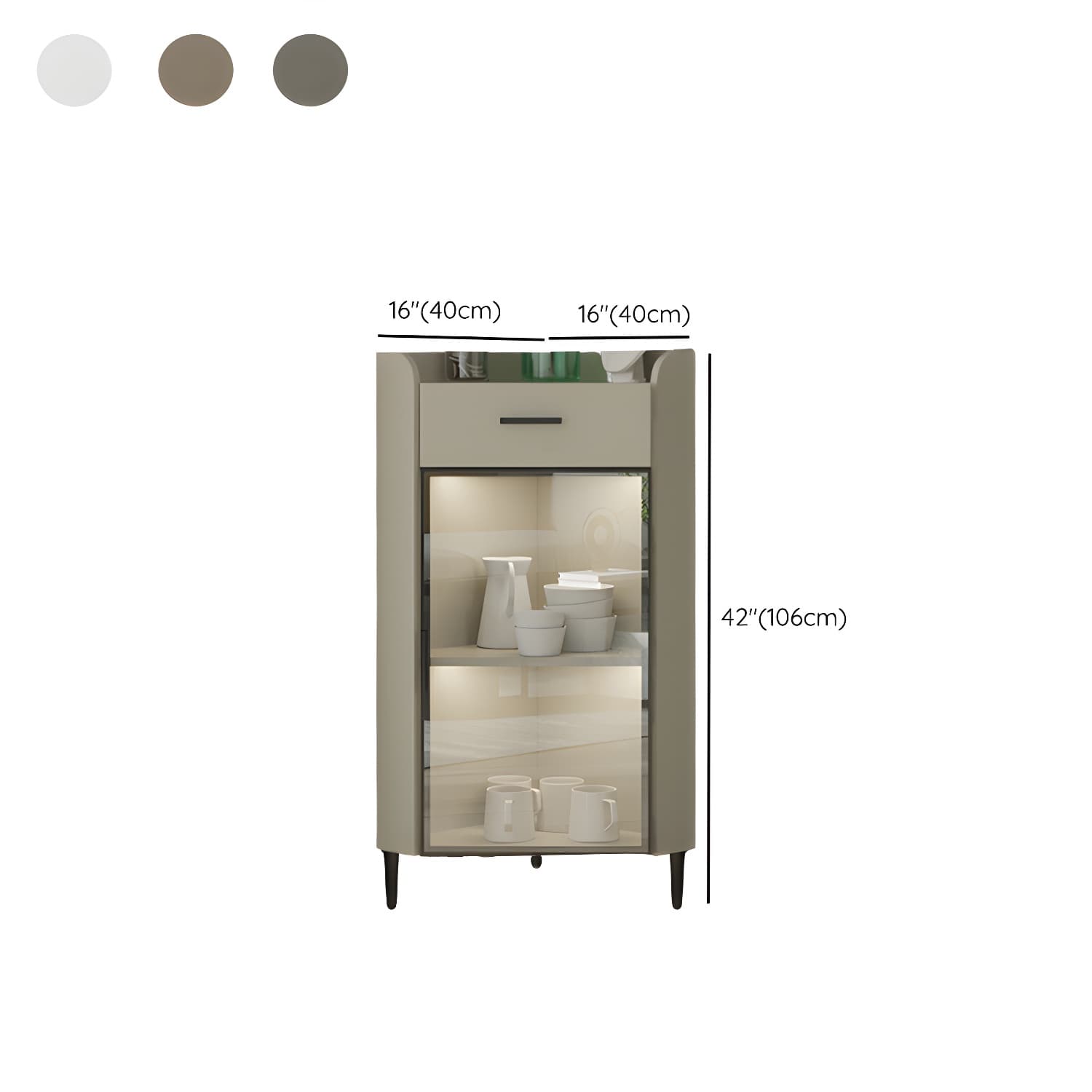 Small Modern Corner Accent Cabinet with Wood Counter Top, Drawers Included, and Metal Legs - image 11