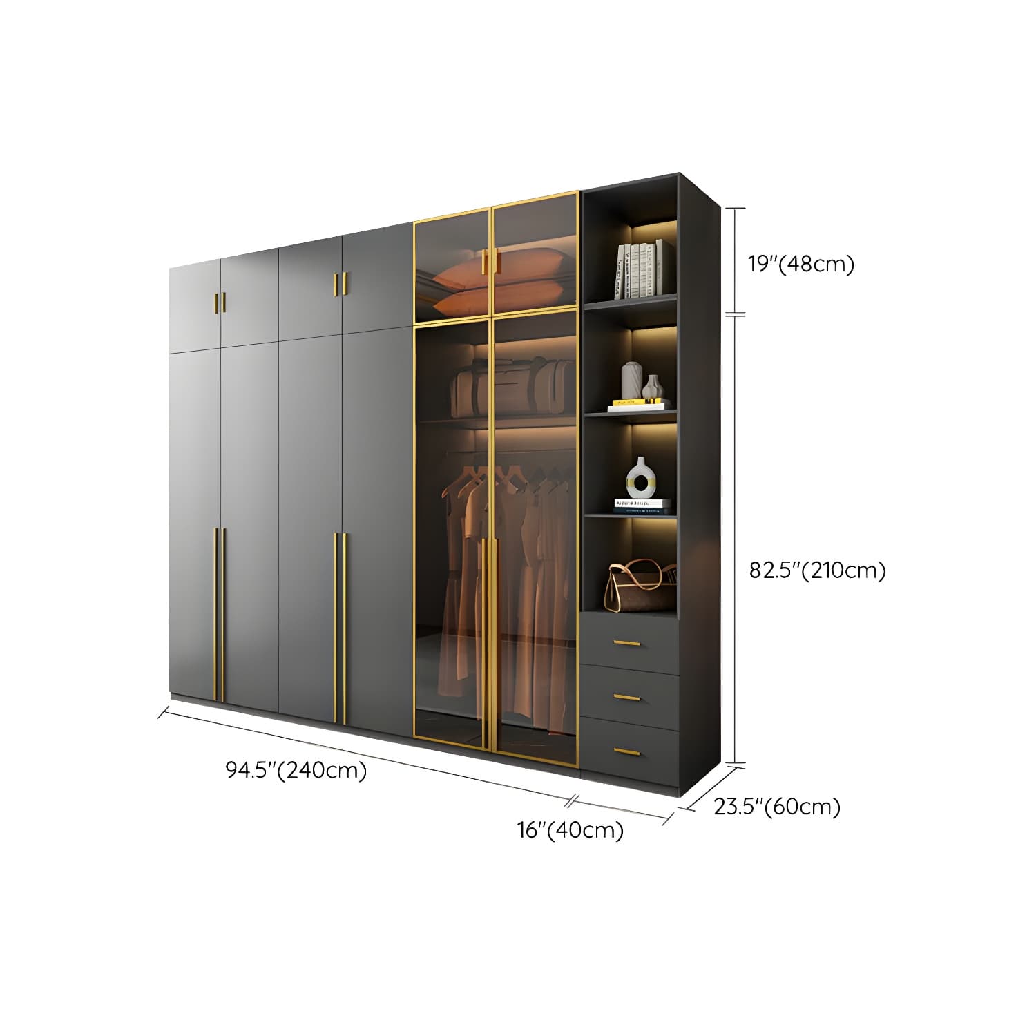 Modern Black Wood Wardrobe Armoire with Soft-Close Drawers & Clothing Rod - image 37