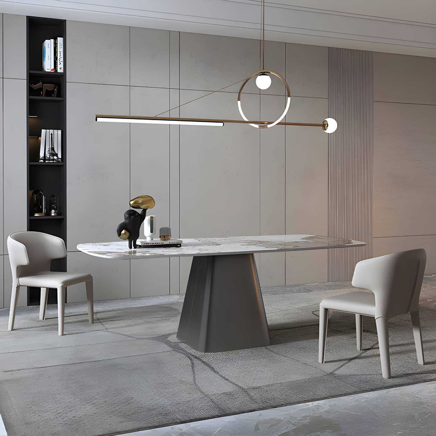 Luxury Sintered Stone Top Dining Table Rectangle White Table with Pedestal - image 12