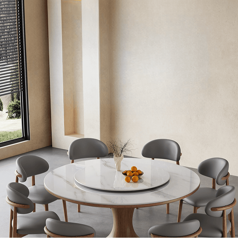 Dining Table Set with Rounded Stump Base, Fixed Table, Padded Chair, Back, 5-piece in White - image 5