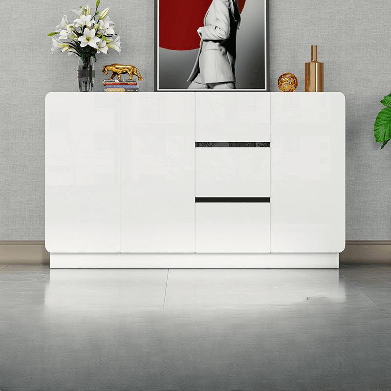 White Trendy Kitchen Storage with 3 Drawers, Standard/Narrow Size, Lumber Countertop, Variable Shelf, and Multiple Doors Options - image 4