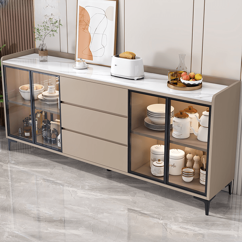Standard/Narrow/Wide Oven Cabinet with 3 Drawers, Cupboard, Cabinets Storage, Sintered Stone Countertop, Glass-panel Door, and Flexible Shelf