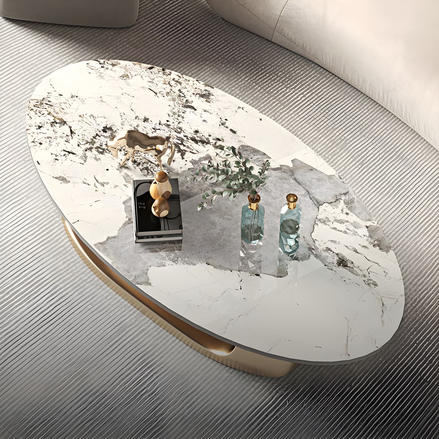 No Distressing Slate Coffee Table Pedestal Oval Single Coffee Table - image 15