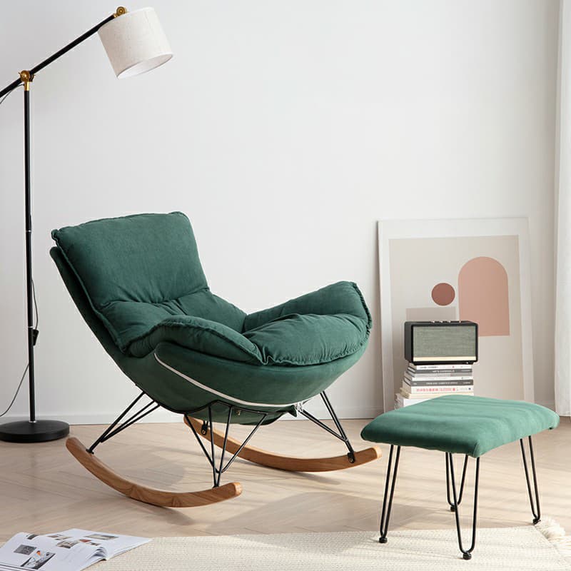 Modern Upholstered Rocking Chair Set with Slipcover and Ottoman