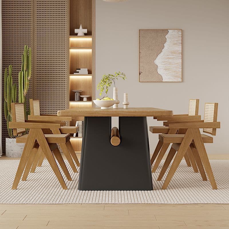 Modern Simple Style Rectangular Dining Table with Timber Top, Standard Height, Fixed Table, Seats 4/6/8, Auburn Color - image 5