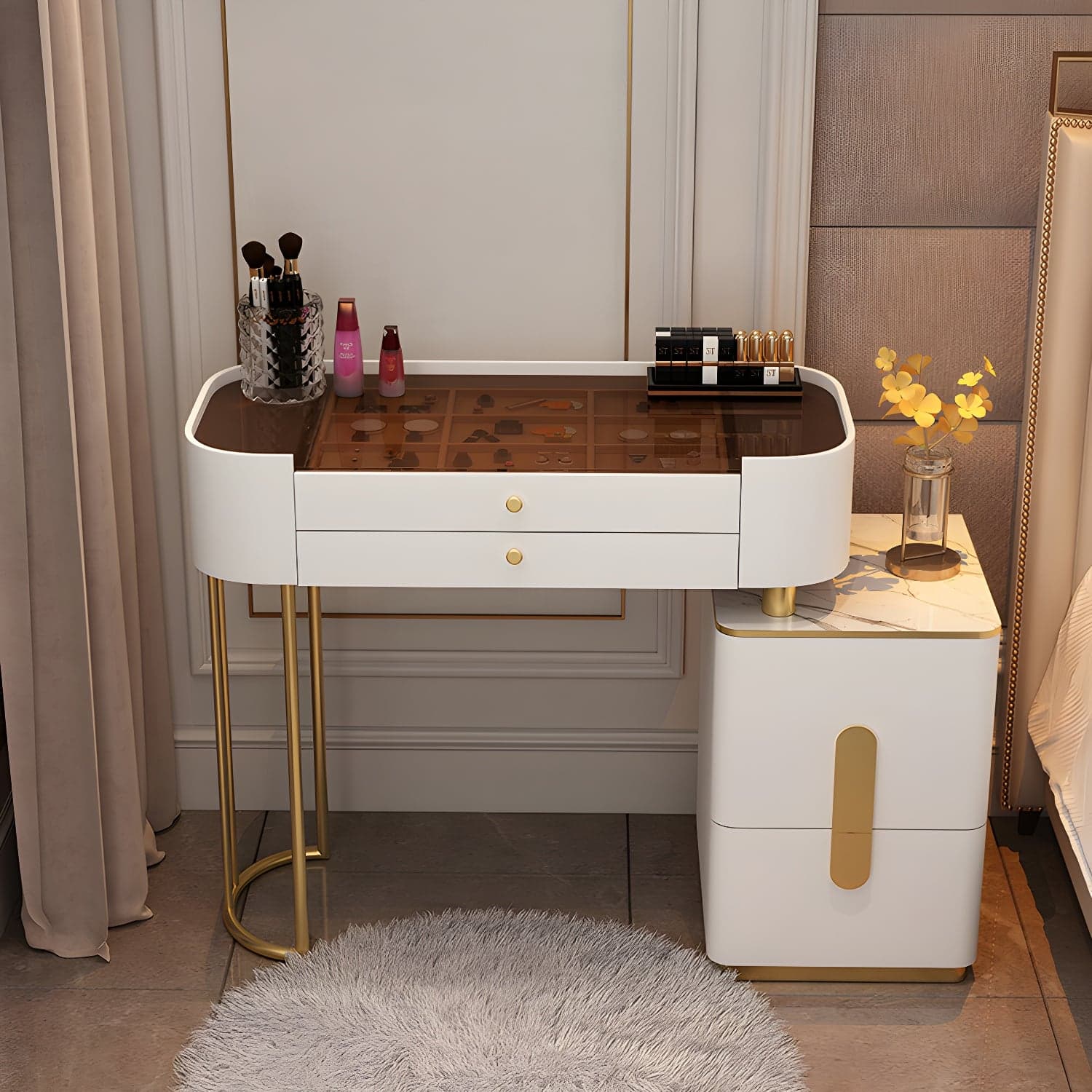 Glass Top Makeup Vanity Storage Box Vanity Dressing Table for Bedroom - image 3