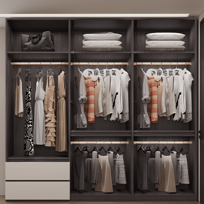 Light Gray Modish Manufactured Wood Independent Armoire Cabinet with 2 Drawers/4 Drawers, Interior Shelves, and Clothing Rod - image 3