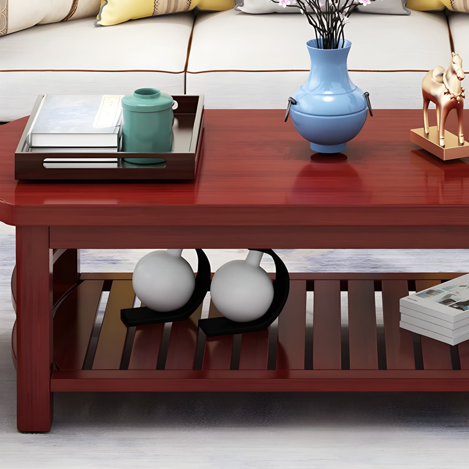 20"H Contemporary Coffee Table Solid Wood Storage Cocktail Table - image 12