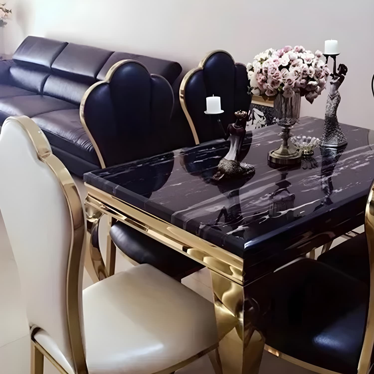 Luxury Gold Base Dining Table Faux Marble Home Kitchen Table - image 4