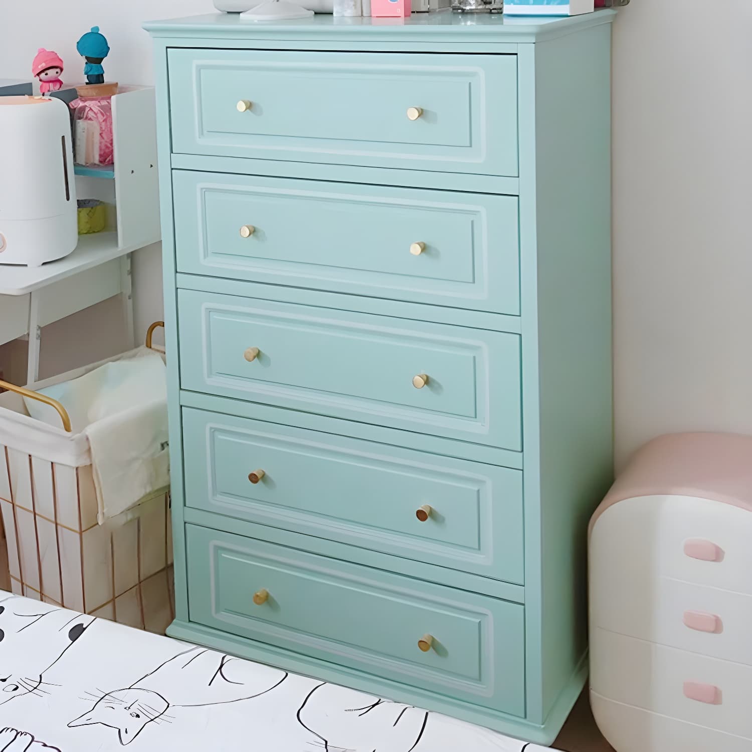 Contemporary Blue/ White Wooden Rectangle Accent Chest with Drawers - image 4