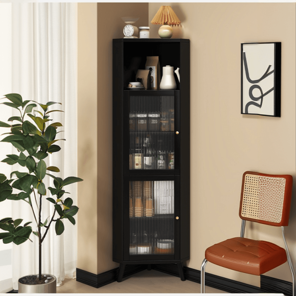 Standalone Corner Beech Midnight Black/Auburn Utility Storage Cabinet with Flexible Shelf, Glazed Door & 2 Cabinets/1 Cabinet - image 4