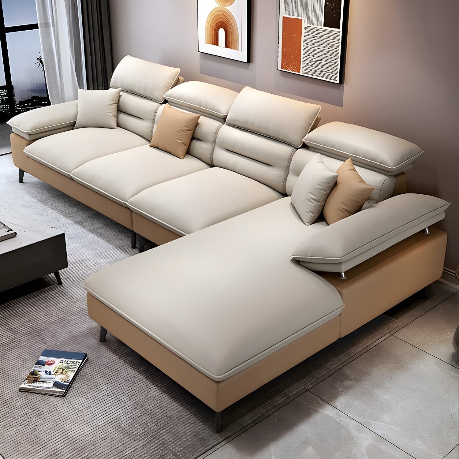 Modern L-Shape Sofa Chaise in Tech Cloth with Stationary Design and 3 Piece Set - image 22