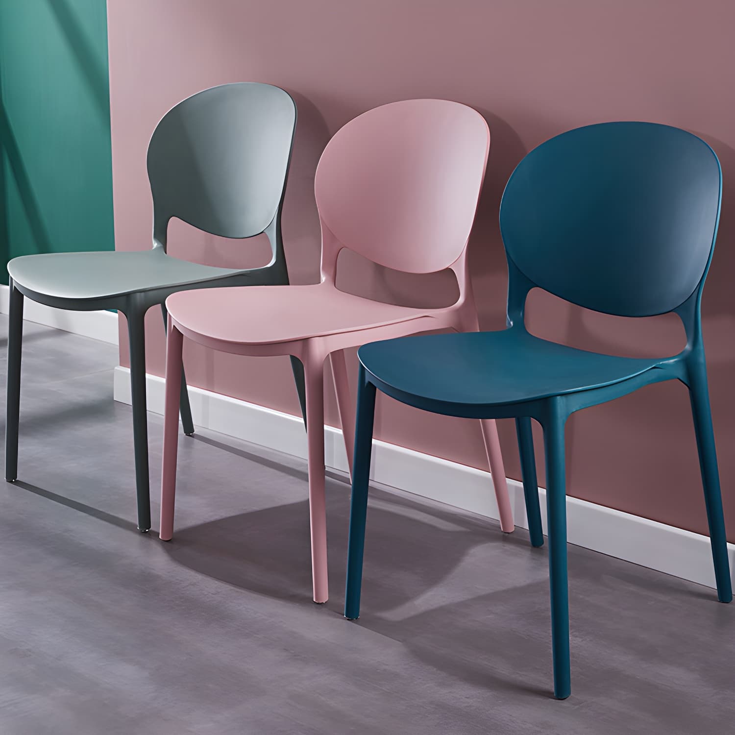 Scandinavian Armless Dining Chairs Stackable Plastic Open Back Side Chair - image 29