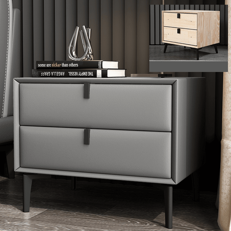 Stylish 2 Tiers Nightstand With Drawer Storage and Artificial Leather Countertop - image 8