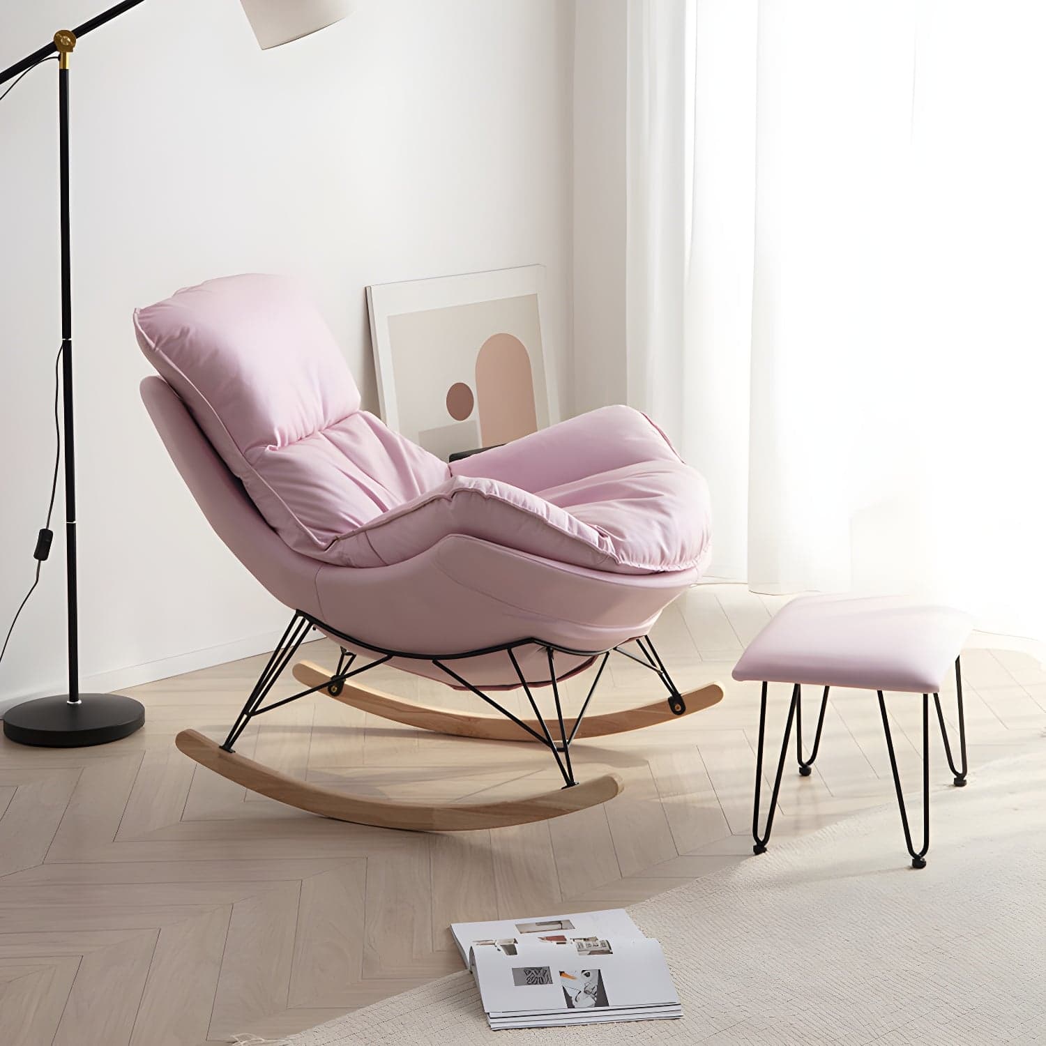 Contemporary Style Nursery Sofa Rocking Chair Indoor Rocking Chair with Ottoman - image 5