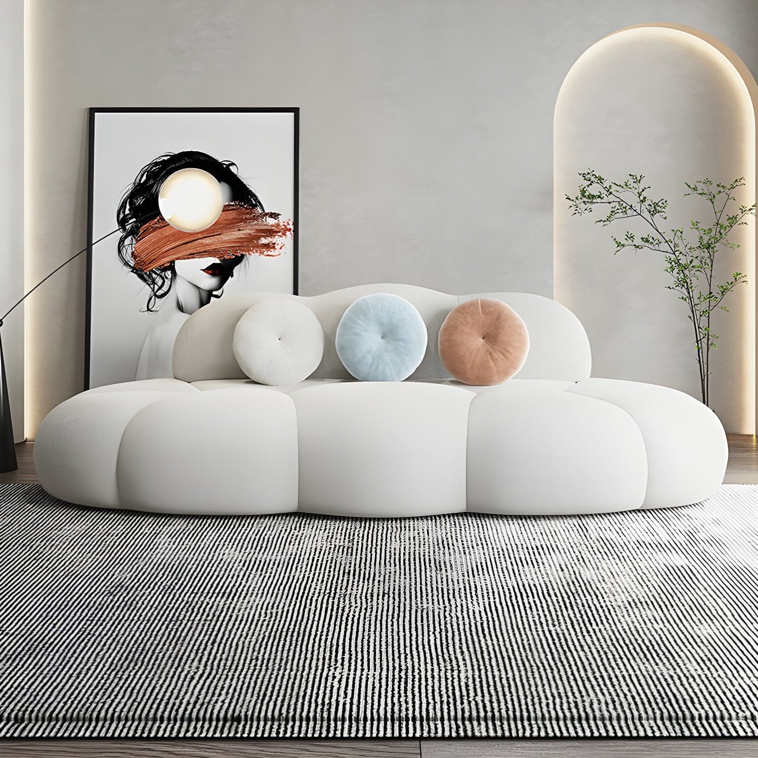 Contemporary Armless Wool Sofa with Tight Back and 3 Pillows - image 9
