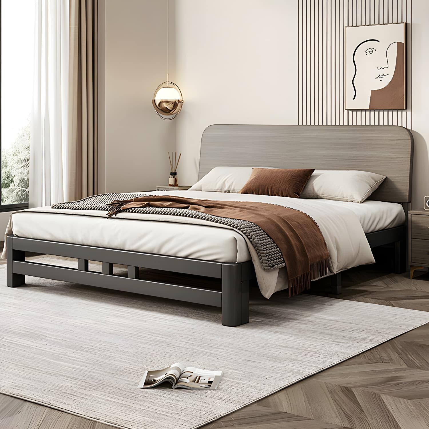 Modern Black Metal Bed with Included Headboard and Non-Upholstered Design - image 4