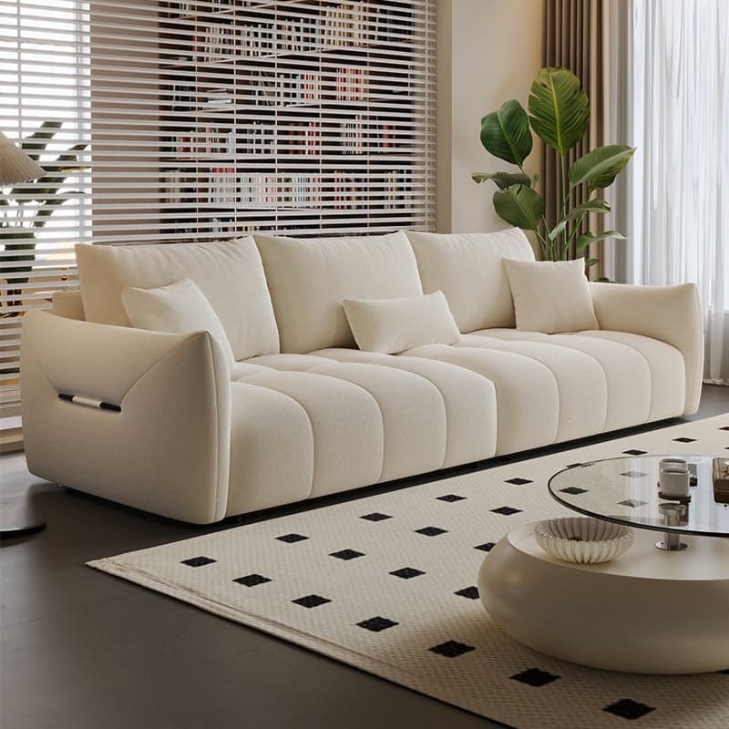 Modish Solid Color Scratch-durable Standard Sofa in Midnight Black/Mocha/Off-White, Seats 3 with 3 Pillows - image 7