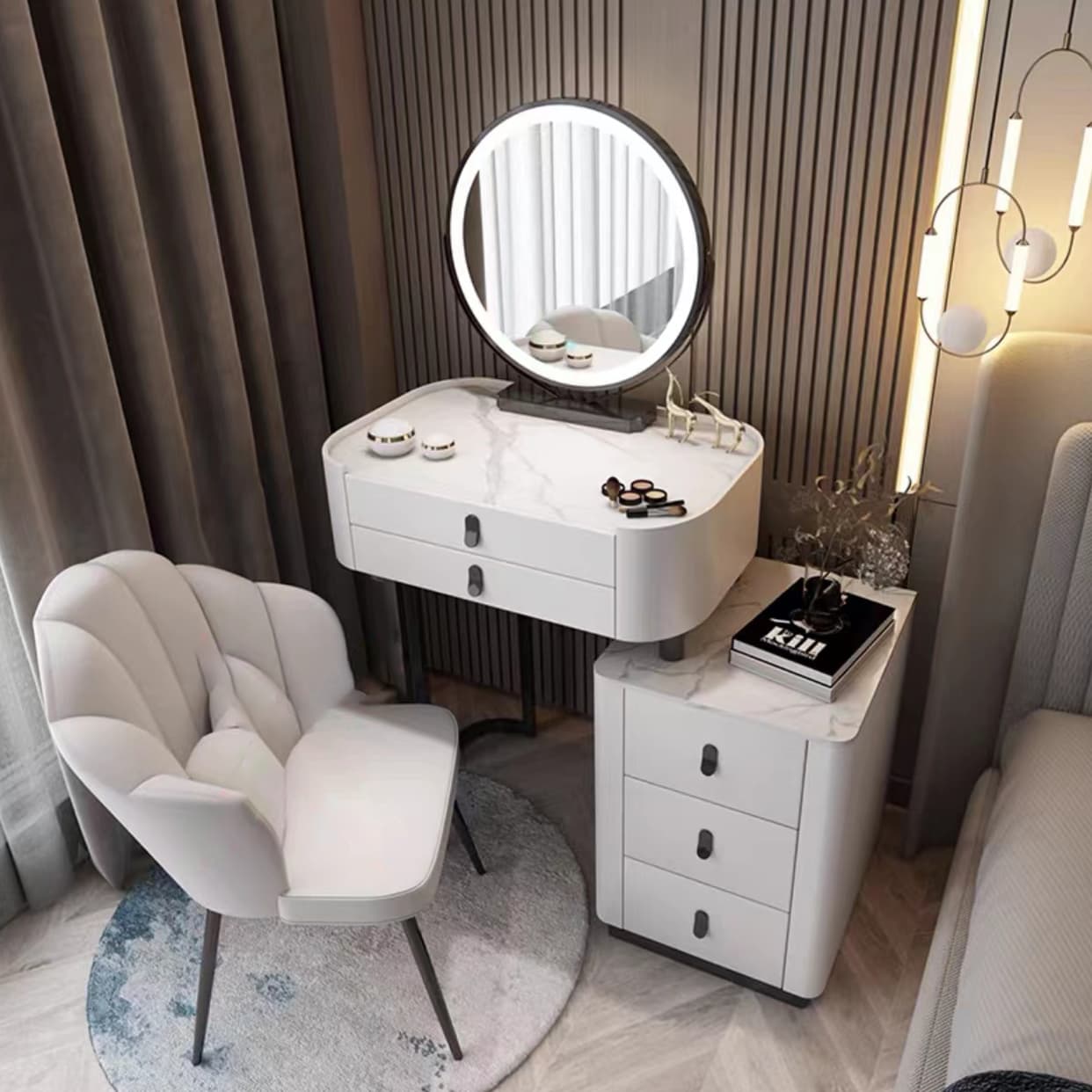 Glass/Stone Make-up Vanity Modern Vanity Dressing Table with Storage Drawers - image 7