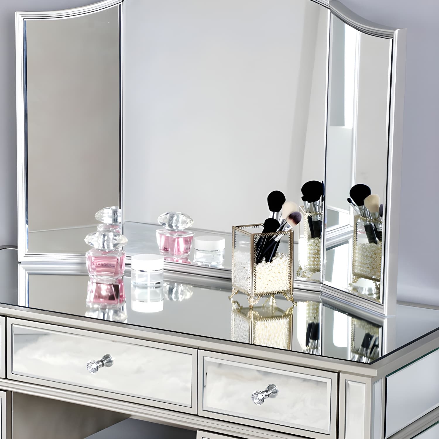 Solid Wood Vanity Dressing Table Set Contemporary Makeup Counter with Drawers - image 6