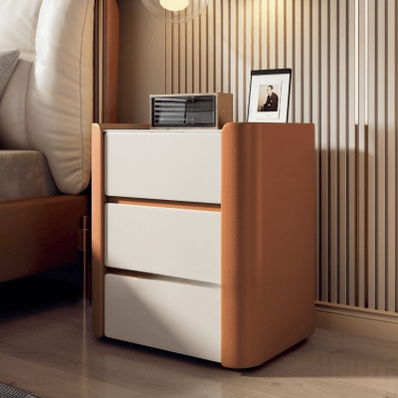 Organic Modern Stone Countertop Bedside Cabinet Nightstand with 3 Drawers