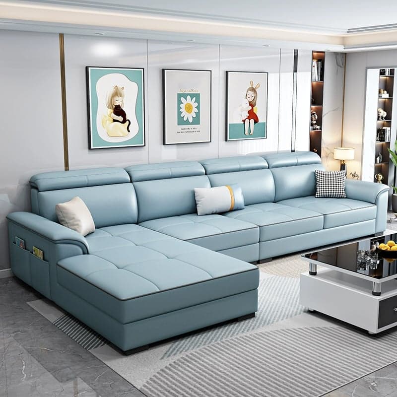 Modern L-Shaped Tech Cloth Sectional Sofa Chaise - 3 Piece Set with Adjustable Headrest and Storage - image 3