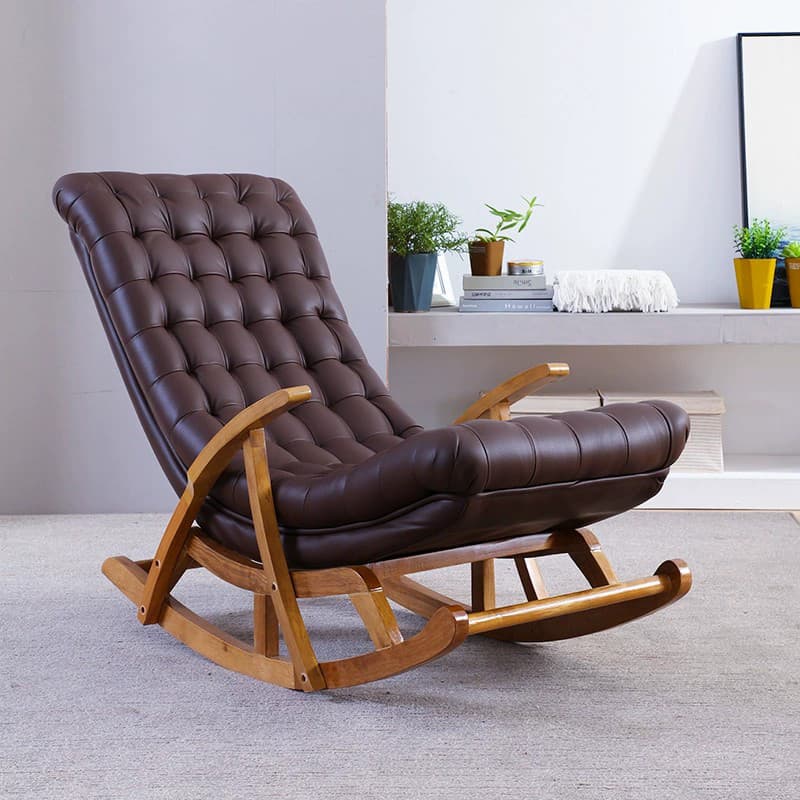 Stylish Upholstered Rocking Chair with Natural Wood Legs In Modern Design