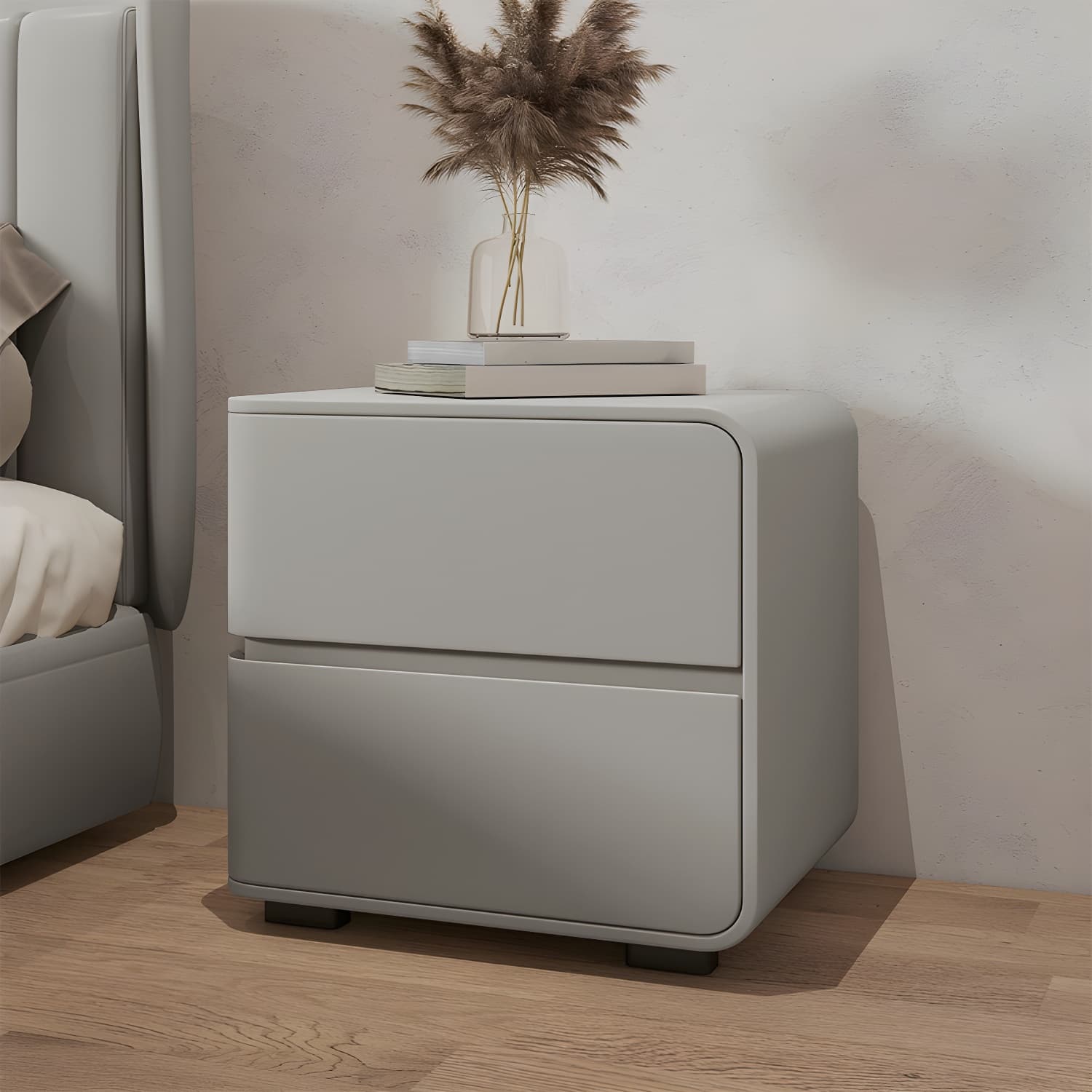 Modern Wood Nightstand with 2 Drawers - Small and Low Profile - Faux Leather Countertop - image 5