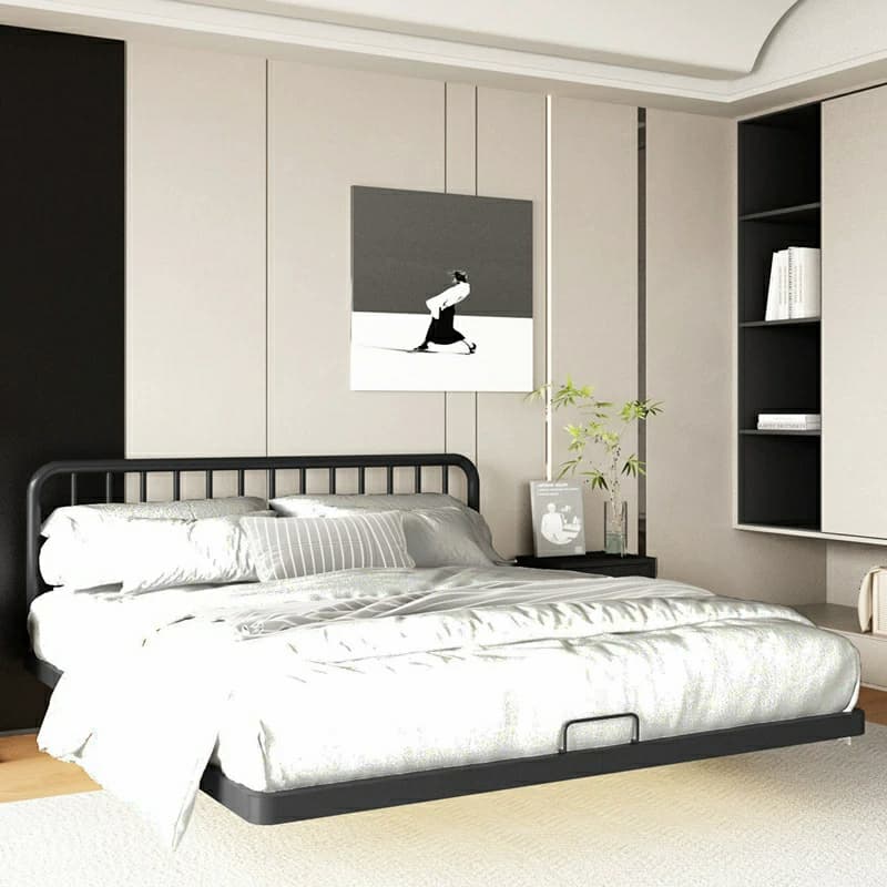 Modern Iron Open-Frame Bed with Solid Color, Metal Slats, and Legs Included - image 5