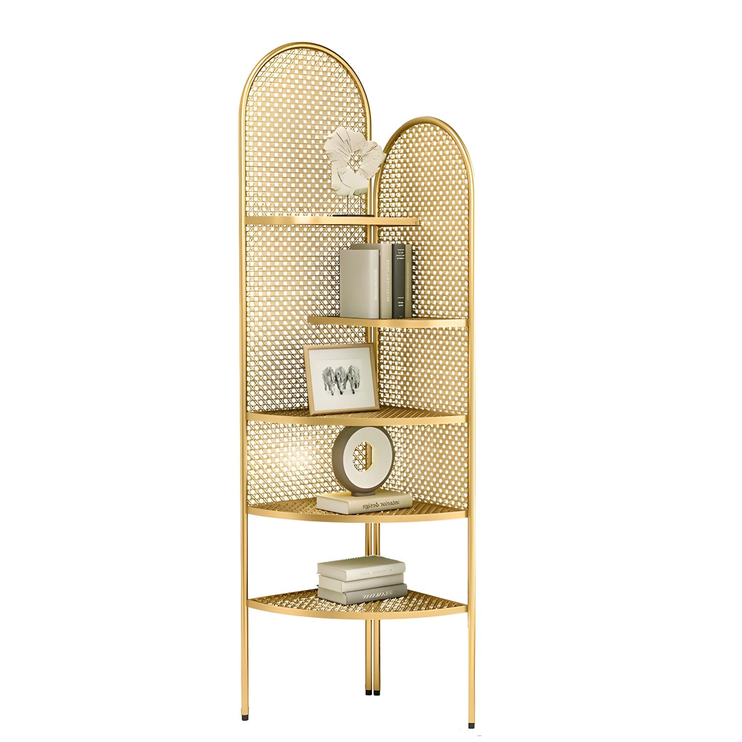 Corner Modern Accent Chest with Metal Countertop and Open Shelves, Water Resistant