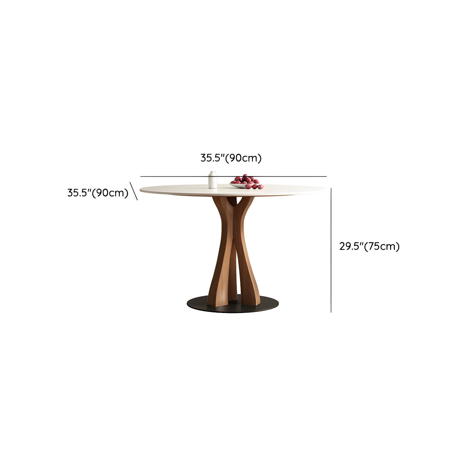 White Stone Round Modern Dining Table with Ash Wood Pedestal Base - image 10