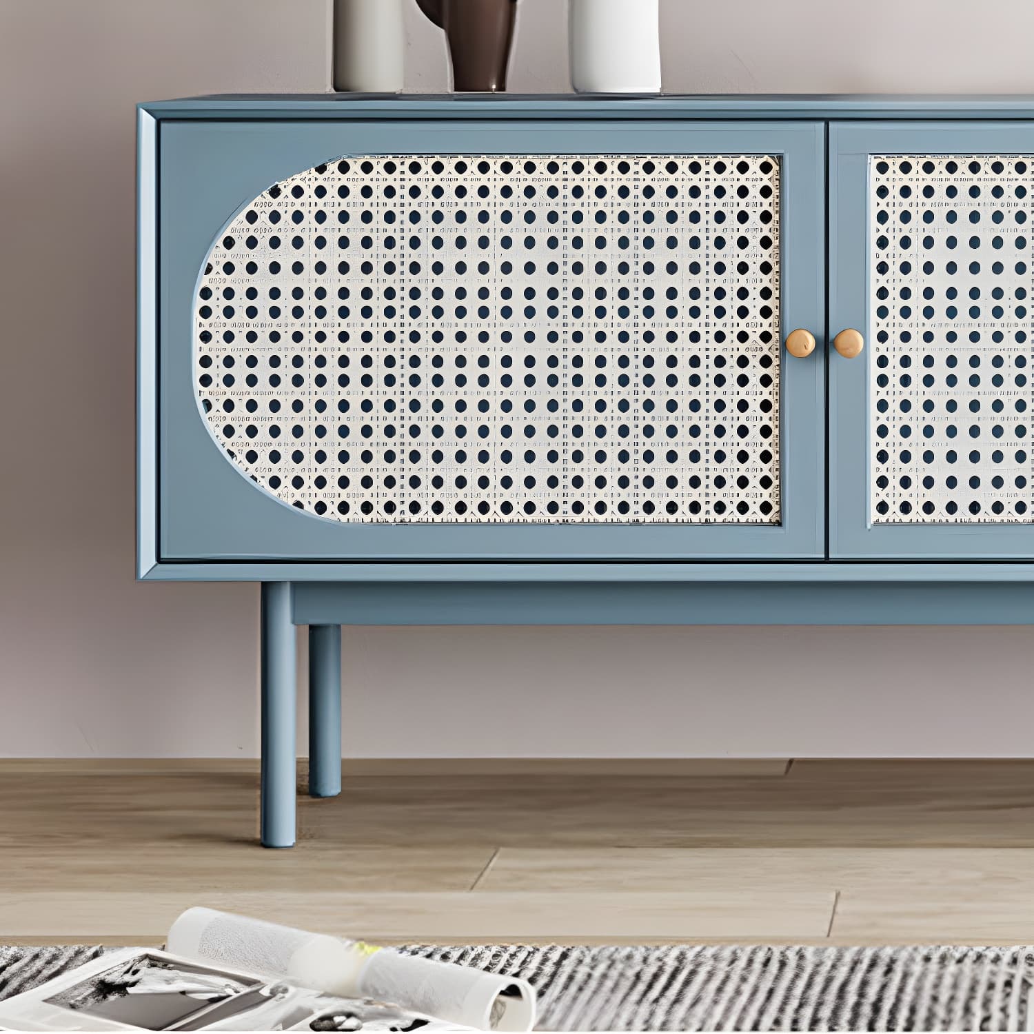 25.6" High Nordic TV Stand Solid Wood TV Cabinet with 2-Drawer & Cabinet - image 7