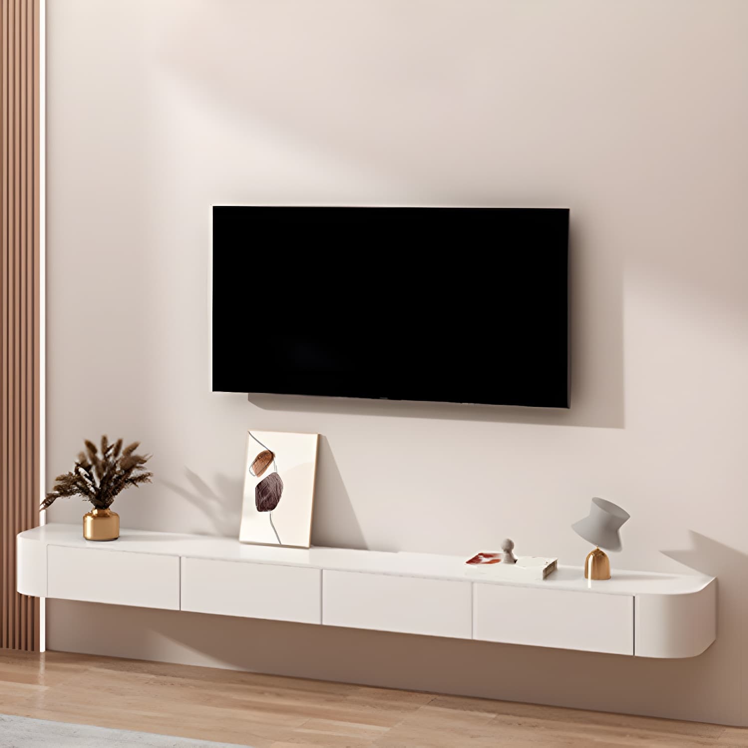 Contemporary Wall Mount TV Console with Wooden Drawer for Living Room - image 15